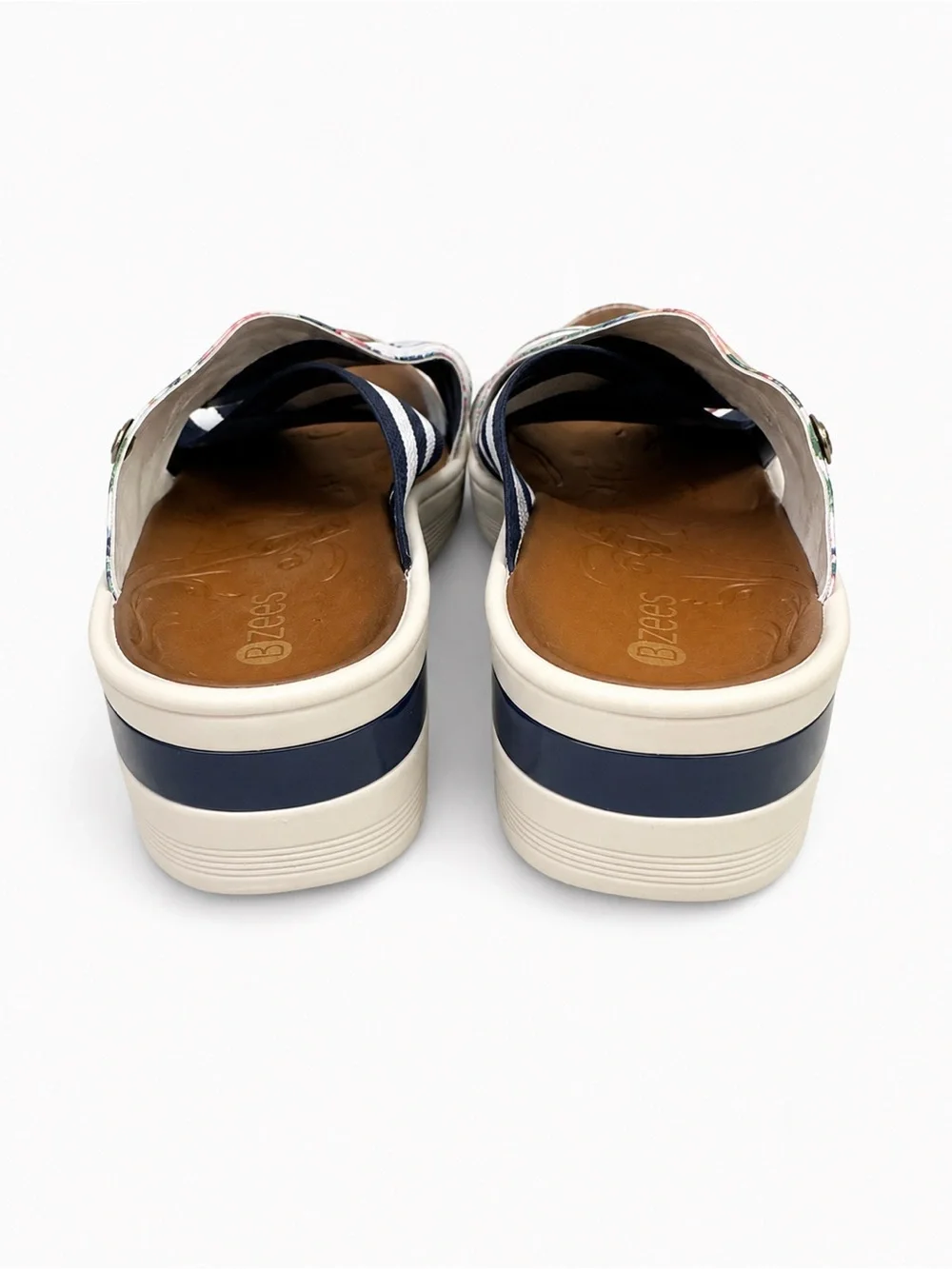 Bzees Desire Floral Striped Crisscross Wedge Sandals Navy White Women’s 9M